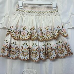 Love the Label Embroidered Tiered Mini Skirt Boho Cotton Scallop Hem Size Small